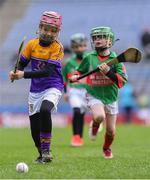 14 April 2019; Fionán Caulfield of Faythe Harriers, Co Wexford, in action against The Rower Inistioge, Co Kilkenny, during the Littlewoods Ireland Go Games Provincial Days in Croke Park. This year over 6,000 boys and girls aged between six and twelve represented their clubs in a series of mini blitzes and just like their heroes got to play in Croke Park. Photo by Piaras Ó Mídheach/Sportsfile