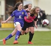 14 April 2019; Jasmine Martin of Wexford WSSL in action against Shannon Gibson of Metopplitan GL during the FAI Women’s U19 Interleague Cup Final match between Metropolitan GL and Wexford WSSL at Bridgewater Park, Co. Wicklow. Photo by Matt Browne/Sportsfile