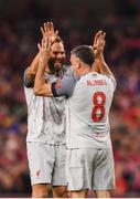 12 April 2019; John Aldridge of Liverpool FC Legends, right, celebrates with Patrick Berger during the Sean Cox Fundraiser match between the Republic of Ireland XI and Liverpool FC Legends at the Aviva Stadium in Dublin. Photo by Sam Barnes/Sportsfile