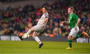 12 April 2019; Robbie Fowler of Liverpool FC Legends in action against Stephen Elliott of Republic of Ireland XI during the Sean Cox Fundraiser match between the Republic of Ireland XI and Liverpool FC Legends at the Aviva Stadium in Dublin. Photo by Sam Barnes/Sportsfile