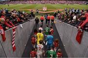 12 April 2019; Players from both sides make their way onto the pitch ahead of the Sean Cox Fundraiser match between the Republic of Ireland XI and Liverpool FC Legends at the Aviva Stadium in Dublin. Photo by Sam Barnes/Sportsfile