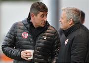 15 April 2019; Derry City manager Declan Devine, left and St Patrick's Athletic manager Harry Kenny prior to the SSE Airtricity League Premier Division match between St Patrick's Athletic and Derry City at Richmond Park in Dublin. Photo by Seb Daly/Sportsfile