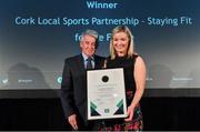 15 April 2019; Claire Hurley of Cork Local Sports Partnership is presented with the Local Sports Partnership Initiative of the Year Award by Roddy Guiney, Chairperson of the Federation of Irish Sport during the Irish Sport Industry Awards presented by the Federation of Irish Sport at Crowne Plaza Blanchardstown. Photo by Sam Barnes/Sportsfile