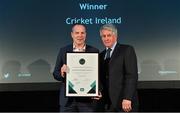 15 April 2019; Andrew May of Cricket Ireland, left, is presented with the National Governing Body of The Year Award by Roddy Guiney, Chairperson of the Federation of Irish Sport during the Irish Sport Industry Awards presented by the Federation of Irish Sport at Crowne Plaza Blanchardstown. Photo by Sam Barnes/Sportsfile