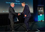 15 April 2019; Garrett Fitzgerald, CEO Munster Rugby, right, is presented with the Outstanding Contribution Award by Roddy Guiney, Chairperson of the Federation of Irish Sport, during the Irish Sport Industry Awards presented by the Federation of Irish Sport at Crowne Plaza Blanchardstown. Photo by Sam Barnes/Sportsfile