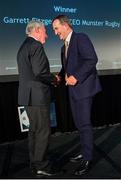 15 April 2019; Garrett Fitzgerald, CEO Munster Rugby, right, is presented with the Outstanding Contribution Award by Roddy Guiney, Chairperson of the Federation of Irish Sport, during the Irish Sport Industry Awards presented by the Federation of Irish Sport at Crowne Plaza Blanchardstown. Photo by Sam Barnes/Sportsfile