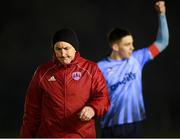 15 April 2019; Cork City manager John Caulfield  exiting off the pitch after the SSE Airtricity League Premier Division match between UCD and Cork City at Belfield Bowl in Dublin. Photo by Eóin Noonan/Sportsfile