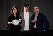 15 April 2019; Sean O'Shea of UCC, from Co. Kerry, who was named Electric Ireland HE GAA Rising Star Footballer of the Year 2019, along with his parents Lydia and Sean Sr. The Electric Ireland HE GAA Rising Star Awards was hosted by Electric Ireland Sigerson and Fitzgibbon winners UCC where the overall Footballer and Hurler of the Year were announced as well as the overall Football and Hurling team of the Year for the Electric Ireland Sigerson, Fitzgibbon and Higher Education Championships. #FirstClassRivals Photo by Diarmuid Greene/Sportsfile