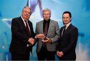 15 April 2019; A representative for Michael Langan of LYIT who was named in the Electric Ireland HE GAA Rising Star Football Team of the Year 2019 is presented with his award by John Dwane of Electric Ireland, left, and Michael Hyland, Chairman, Higher Education GAA. The Electric Ireland HE GAA Rising Star Awards was hosted by Electric Ireland Sigerson and Fitzgibbon winners UCC where the overall Footballer and Hurler of the Year were announced as well as the overall Football and Hurling team of the Year for the Electric Ireland Sigerson, Fitzgibbon and Higher Education Championships. #FirstClassRivals Photo by Diarmuid Greene/Sportsfile