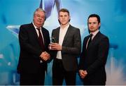 15 April 2019; Conor Browne of UCC who was named in the Electric Ireland HE GAA Rising Star Hurling Team of the Year 2019 is presented with his award by John Dwane of Electric Ireland, left, and Michael Hyland, Chairman, Higher Education GAA. The Electric Ireland HE GAA Rising Star Awards was hosted by Electric Ireland Sigerson and Fitzgibbon winners UCC where the overall Footballer and Hurler of the Year were announced as well as the overall Football and Hurling team of the Year for the Electric Ireland Sigerson, Fitzgibbon and Higher Education Championships. #FirstClassRivals Photo by Diarmuid Greene/Sportsfile