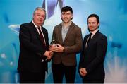 15 April 2019; Aaron Gillane of Mary Immaculate College who was named in the Electric Ireland HE GAA Rising Star Hurling Team of the Year 2019 is presented with his award by John Dwane of Electric Ireland, left, and Michael Hyland, Chairman, Higher Education GAA. The Electric Ireland HE GAA Rising Star Awards was hosted by Electric Ireland Sigerson and Fitzgibbon winners UCC where the overall Footballer and Hurler of the Year were announced as well as the overall Football and Hurling team of the Year for the Electric Ireland Sigerson, Fitzgibbon and Higher Education Championships. #FirstClassRivals Photo by Diarmuid Greene/Sportsfile