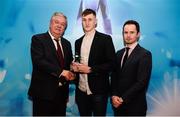 15 April 2019; Mark Kehoe of UCC who was named in the Electric Ireland HE GAA Rising Star Hurling Team of the Year 2019 is presented with his award by John Dwane of Electric Ireland, left, and Michael Hyland, Chairman, Higher Education GAA. The Electric Ireland HE GAA Rising Star Awards was hosted by Electric Ireland Sigerson and Fitzgibbon winners UCC where the overall Footballer and Hurler of the Year were announced as well as the overall Football and Hurling team of the Year for the Electric Ireland Sigerson, Fitzgibbon and Higher Education Championships. #FirstClassRivals Photo by Diarmuid Greene/Sportsfile
