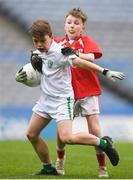 16 April 2019; Tom Ginley of Burrishoole, Mayo,  in action against Karl Gettins of Dromhair St Patricks, Leitrim, at the Littlewoods Ireland Go Games Provincial Days in Croke Park. This year over 6,000 boys and girls aged between six and twelve represented their clubs in a series of mini blitzes and – just like their heroes – got to play in Croke Park, Dublin.  Photo by Eóin Noonan/Sportsfile