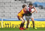 16 April 2019; Aaron Corrigan of Boyle, Roscommon in action against Ross O'Shea of Annaduff, Leitrim at the Littlewoods Ireland Go Games Provincial Days in Croke Park. This year over 6,000 boys and girls aged between six and twelve represented their clubs in a series of mini blitzes and – just like their heroes – got to play in Croke Park, Dublin.  Photo by Eóin Noonan/Sportsfile