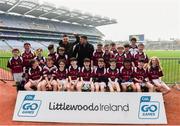 16 April 2019; The 2 Johnnies with players from Boyle, Roscommon, at the Littlewoods Ireland Go Games Provincial Days in Croke Park. This year over 6,000 boys and girls aged between six and twelve represented their clubs in a series of mini blitzes and – just like their heroes – got to play in Croke Park, Dublin.  Photo by Eóin Noonan/Sportsfile