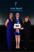 15 April 2019; Sara McFadden, with Sandra McFadden, left, and Angela Henehan, right, after recieving the Special Recognition Award during the Irish Sport Industry Awards presented by the Federation of Irish Sport at Crowne Plaza Blanchardstown. Photo by Sam Barnes/Sportsfile