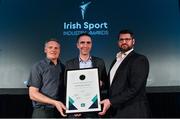 15 April 2019; John Newell, Dr Gearóid Hynes and Colin Morrissey from Orreco after winning the Sports Business of the Year Award, sponsored by Future Ticketing, during the Irish Sport Industry Awards presented by the Federation of Irish Sport at Crowne Plaza Blanchardstown. Photo by Sam Barnes/Sportsfile