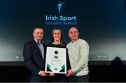 15 April 2019; Mary O’Connor, CEO of the Federation of Irish Sport, with Brian O'Neill, right, and Michael Looby of Waterford Sports Partnership and the FAI, after winning the 20x20 Award, sponsored by 20x20, during the Irish Sport Industry Awards presented by the Federation of Irish Sport at Crowne Plaza Blanchardstown. Photo by Sam Barnes/Sportsfile