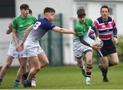 17 April 2019; Fionn Luddy of South East is tackled by Sean Wall of Metropolitan during the U16 Bank of Ireland Leinster Rugby Shane Horgan Cup Final Round match between Southeast and Metropolitan at IT Carlow in Moanacurragh, Carlow. Photo by Harry Murphy/Sportsfile