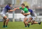 17 April 2019; Thomas Pilkington of South East is tackled by Ciaran Bolger, right, and Andre O'Donovan of Metropolitan during the U16 Bank of Ireland Leinster Rugby Shane Horgan Cup Final Round match between Southeast and Metropolitan at IT Carlow in Moanacurragh, Carlow. Photo by Harry Murphy/Sportsfile