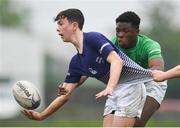17 April 2019; Cathal Coffey of Metropolitan is tackled by Ore Lasisi of South East during the U16 Bank of Ireland Leinster Rugby Shane Horgan Cup Final Round match between Southeast and Metropolitan at IT Carlow in Moanacurragh, Carlow. Photo by Harry Murphy/Sportsfile