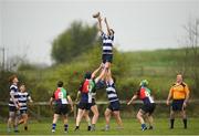 17 April 2019; Jim Peters of North Midlands wins a line out for his side during the U16 Bank of Ireland Leinster Rugby Shane Horgan Cup Final Round match between North Midlands and Midlands at Cill Dara RFC in Dunmurray West, Kildare. Photo by Eóin Noonan/Sportsfile