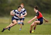 17 April 2019; Conor Martin of North Midlands in action against Kyle Sheehy of Midlands during the U16 Bank of Ireland Leinster Rugby Shane Horgan Cup Final Round match between North Midlands and Midlands at Cill Dara RFC in Dunmurray West, Kildare. Photo by Eóin Noonan/Sportsfile