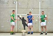 17 April 2019; Caolon Kelly from Cavan, centre, with David McGovern, left, of Leitrim and Shea Curran, right, of Fermanagh in attendance during the Lory Meagher Competition Promotion in Tullaroan GAA Club, Tullaroan in Kilkenny. Photo by Matt Browne/Sportsfile