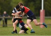 17 April 2019; Tom Martin of North Midlands is tackled by Stephen Joyce, left, and Dylan McDermot of Midlands during the U18 Bank of Ireland Leinster Rugby Shane Horgan Cup - Final Round match between North Midlands and Midlands at Cill Dara RFC in Dunmurray West, Kildare. Photo by Eóin Noonan/Sportsfile
