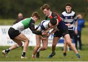 17 April 2019; Alex Robinson of North Midlands is tackled by Scott Milne, left, and Conor Gibney of Midlands during the U18 Bank of Ireland Leinster Rugby Shane Horgan Cup - Final Round match between North Midlands and Midlands at Cill Dara RFC in Dunmurray West, Kildare. Photo by Eóin Noonan/Sportsfile