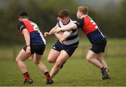 17 April 2019; Oisin Michael of North Midlands is tackled by Oran O'Reilly of Midlands during the U18 Bank of Ireland Leinster Rugby Shane Horgan Cup - Final Round match between North Midlands and Midlands at Cill Dara RFC in Dunmurray West, Kildare. Photo by Eóin Noonan/Sportsfile