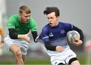 17 April 2019; Jack Foley of Metropolitan is tackled by Jamie Cooperof South East during the U18 Bank of Ireland Leinster Rugby Shane Horgan Cup - Final Round match between South East and Metropolitan at IT Carlow in Moanacurragh, Carlow. Photo by Harry Murphy/Sportsfile