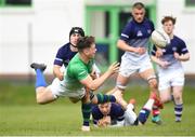 17 April 2019;  Josh O'Connor of South East  is tackled by John Ascough of Metropolitan during the U18 Bank of Ireland Leinster Rugby Shane Horgan Cup - Final Round match between South East and Metropolitan at IT Carlow in Moanacurragh, Carlow. Photo by Harry Murphy/Sportsfile