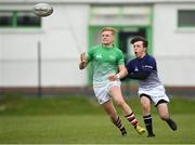 17 April 2019; Jamie Cooper of South East in action against Jack Foley of Metropolitan during the U18 Bank of Ireland Leinster Rugby Shane Horgan Cup - Final Round match between South East and Metropolitan at IT Carlow in Moanacurragh, Carlow. Photo by Harry Murphy/Sportsfile