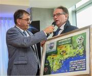 17 April 2019; In attendance are MC Kieran O'Connor, left, and Pat Daley, GAA Director of Games Development and Research during the Waterford Launch of the Renault GAA World Games 2019 at the WIT Arena in Carriganore, Waterford. Photo by David Fitzgerald/Sportsfile