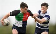 17 April 2019; David Manning of Midlands is tackled by Alex Robinson of North Midlands during the U18 Bank of Ireland Leinster Rugby Shane Horgan Cup - Final Round match between North Midlands and Midlands at Cill Dara RFC in Dunmurray West, Kildare. Photo by Eóin Noonan/Sportsfile