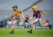 17 April 2019; Jody Canning, left, nephew of Galway senior hurler Joe Canning, representing Portumna GAA Club, Co. Galway, in action against Stephen Jennings of Clarinbridge GAA, Co. Galway during the Littlewoods Ireland Go Games Provincial Days in Croke Park. This year over 6,000 boys and girls aged between six and twelve represented their clubs in a series of mini blitzes and – just like their heroes – got to play in Croke Park, Dublin. Photo by Seb Daly/Sportsfile