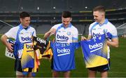 18 April 2019; Shane Mulligan of Mullinalaghta GAA Club, Longford, left, Martin Kavanagh of St Mullins GAA Club, Carlow, and Conor McGill of Ratoath GAA Club, Meath, right, at the launch of the Beko Club Bua programme 2019, the quality mark for Leinster GAA clubs. For more information visit leinstergaa.ie/club-bua/. Photo by Stephen McCarthy/Sportsfile