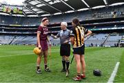 31 March 2019; Referee Cathal Egan with team captains Sarah Dervan of Galway and Anna Farrell of Kilkenny before the Littlewoods Ireland Camogie League Division 1 Final match between Kilkenny and Galway at Croke Park in Dublin. Photo by Piaras Ó Mídheach/Sportsfile