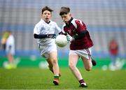 16 April 2019; Jake O'Donnell Sharkey of Boyle, Roscommon in action against Levon Henry of Burrishoole, Mayo at the Littlewoods Ireland Go Games Provincial Days in Croke Park. This year over 6,000 boys and girls aged between six and twelve represented their clubs in a series of mini blitzes and – just like their heroes – got to play in Croke Park, Dublin. Photo by Eóin Noonan/Sportsfile