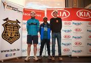 18 April 2019; The first three men Hiko Tanosa of Dundrum South Dublin A.C., Co. Dublin, centre, Eric Keogh of Donore Harriers, Co. Dublin, left, and Thomas Hayes of Kilkenny City Harriers A.C, Co. Kilkenny right, following the Kia Race Series Streets of Kilkenny 5k in Kilkenny City.  Photo by Harry Murphy/Sportsfile