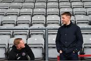 19 April 2019; Former Bohemians goalkeeper Shane Supple, right, with current Bohemians goalkeeper James Talbot prior to the SSE Airtricity League Premier Division match between Bohemians and UCD at Dalymount Park in Dublin. Photo by Seb Daly/Sportsfile