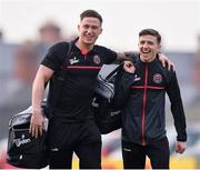 19 April 2019; Rob Cornwall, left, and Keith Buckley of Bohemians arrive prior to the SSE Airtricity League Premier Division match between Bohemians and UCD at Dalymount Park in Dublin. Photo by Seb Daly/Sportsfile