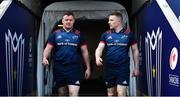 19 April 2019; Dave Kilcoyne, left, and Andrew Conway arrive for the Munster rugby captain's run at Ricoh Arena in Coventry, England. Photo by Brendan Moran/Sportsfile