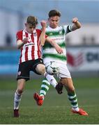 19 April 2019; Ronan Finn of Shamrock Rovers in action against Ciaron Harkin of Derry City during the SSE Airtricity League Premier Division match between Derry City and Shamrock Rovers at the Ryan McBride Brandywell Stadium in Derry. Photo by Stephen McCarthy/Sportsfile