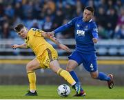 19 April 2019; James Tilley of Cork City in action against Shane Duggan of Waterford during the SSE Airtricity League Premier Division match between Waterford and Cork City at the RSC in Waterford. Photo by Matt Browne/Sportsfile