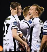 19 April 2019; Daniel Kelly, left, of Dundalk celebrates after scoring his side's third goal with team-mate John Mountney during the SSE Airtricity League Premier Division match between Dundalk and Finn Harps at Oriel Park in Dundalk, Co. Louth. Photo by Ben McShane/Sportsfile