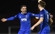 19 April 2019; Zack Elbouzedi, left, of Waterford celebrates with team-mate Aaron Drinan after scoring his side's second goal during the SSE Airtricity League Premier Division match between Waterford and Cork City at the RSC in Waterford. Photo by Matt Browne/Sportsfile