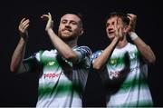 19 April 2019; Jack Byrne, left, and Ronan Finn of Shamrock Rovers following the SSE Airtricity League Premier Division match between Derry City and Shamrock Rovers at the Ryan McBride Brandywell Stadium in Derry. Photo by Stephen McCarthy/Sportsfile