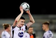 19 April 2019; Daniel Kelly of Dundalk holds up the ball after scoring a hat-trick and winning the Man of the Match following the SSE Airtricity League Premier Division match between Dundalk and Finn Harps at Oriel Park in Dundalk, Co. Louth. Photo by Ben McShane/Sportsfile